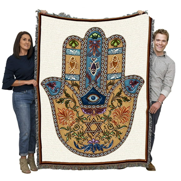 Pure Country Weavers Hand of Hamsa Blanket - Arabic Middle East Gift Tapestry Throw Woven from Cotton - Made in The USA (72x54)