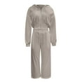 thumbnail image 5 of MDUKONU Women's 2-Piece Tracksuit - Half Zip Cropped Hoodie & Straight Leg Sweatpants Khaki L, 5 of 5