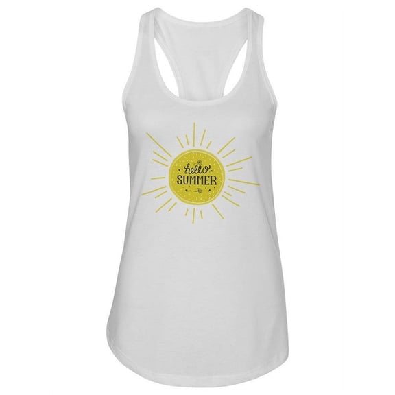 Hello Summer Sun Design. Tank Women -Image by Shutterstock, Female Large