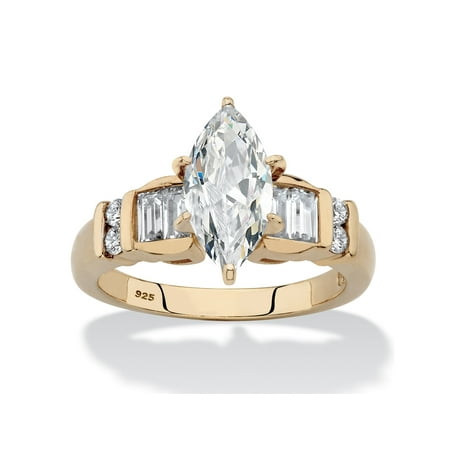 - Marquise-Cut and Baguette Cubic Zirconia Engagement Ring 2.57 TCW in 14k Gold over Sterling Silver