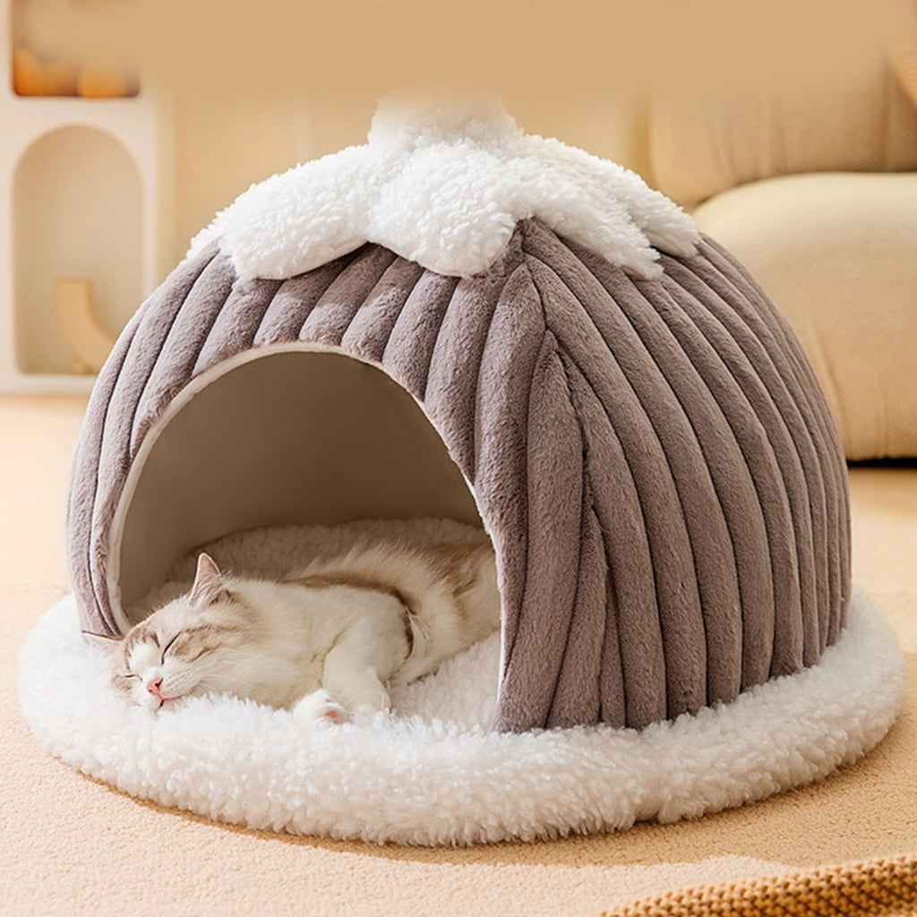Necvior Cat Bed Deep Sleeping Bed Winter House Cute Pumpkin Shape Enclosed Pet Tent