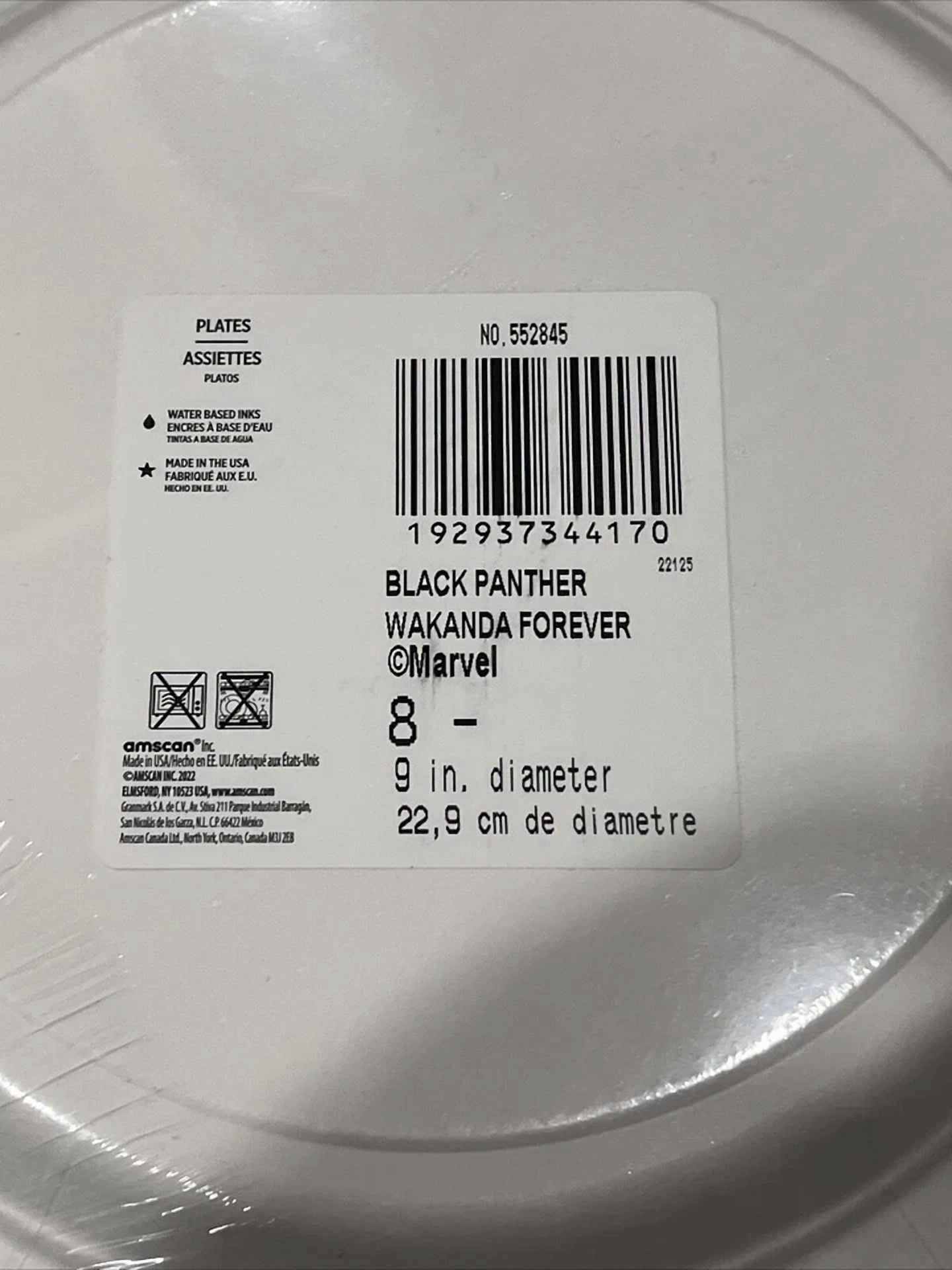 Black Panther 'Wakanda Forever' Large Paper Plates (8)~ Birthday Party Dinner