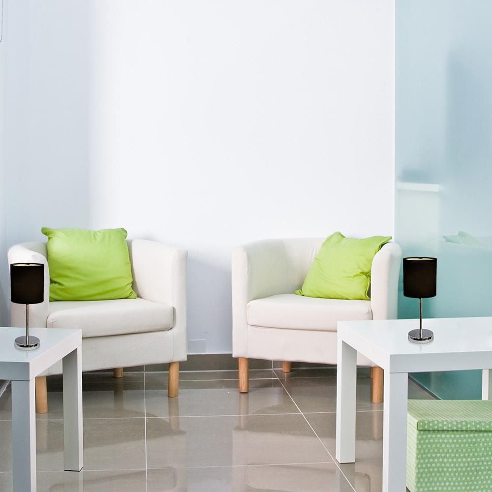 Simple Designs Chrome Mini Basic Table Lamp with Fabric Shade 2 Pack Set