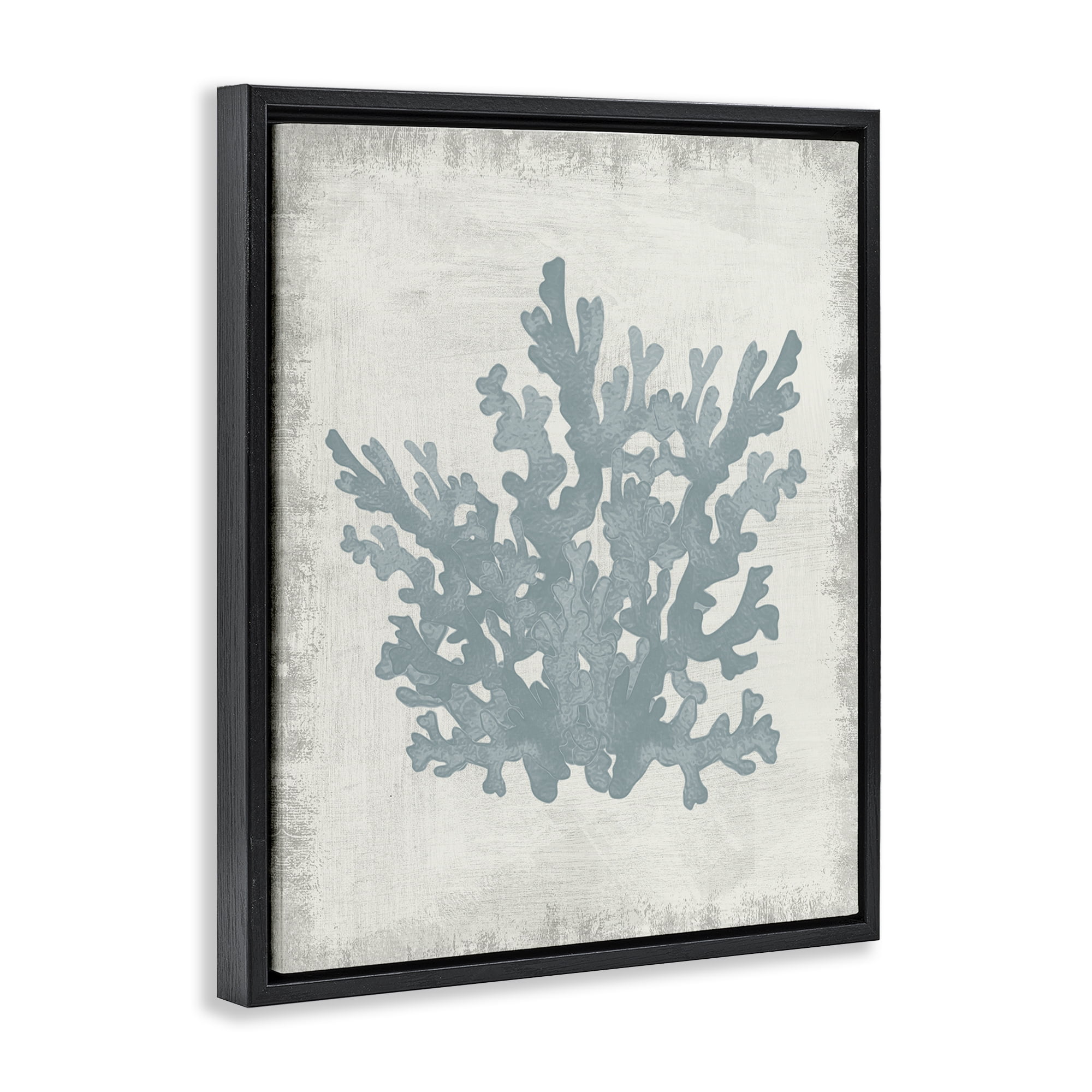 Stupell Industries Blue Coral Silhouette Nautical & Beach Painting Black Floater Framed Canvas Art Print Wall Art, 17 x 21