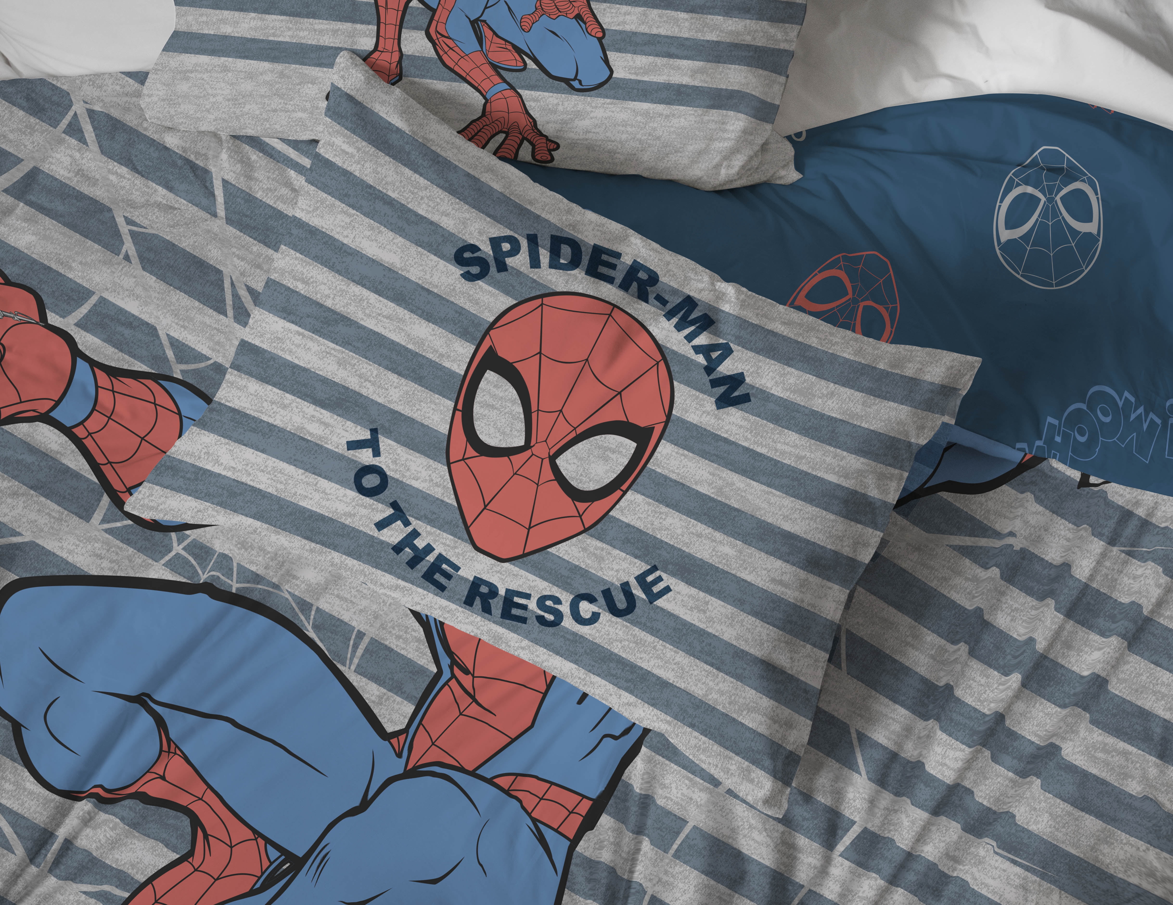 Marvel Spider-Man Striped 2-Piece Reversible Comforter and Pillowcase Set, Twin/Full