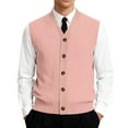 thumbnail image 2 of Resicozy Men's Sweater Vest Solid Color V Neck Sleeveless Knitted Button Down Cardigan Big and Tall Vest Pink 4XL, 2 of 6