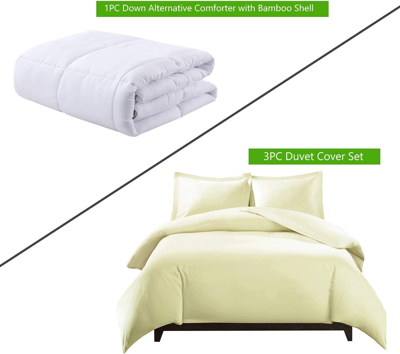 Sheetsnthings Viscose from Bamboo 4PC Bedding Set- Medium Weight Down Alternative Comforter and Duvet Cover with Shams (King/California King Beige)