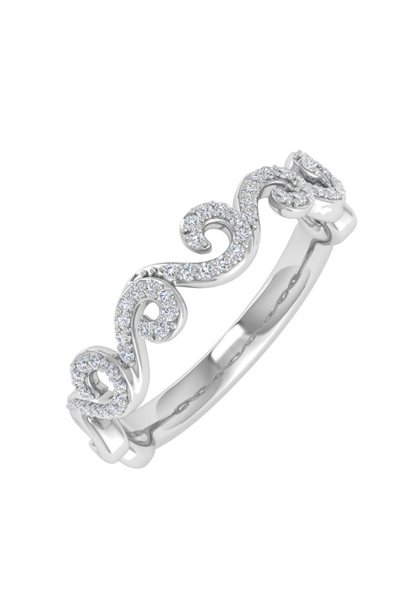 0.15 Carat Diamond Wave Shaped Wedding Band Ring in 10K White Gold (Ring Size 8)