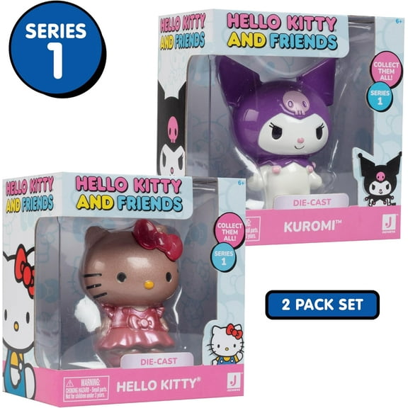 Hello Kitty and Friends 2" Die-Cast Figure 2-Pack, Series 1- Hello Kitty & Kuromi- Officially Licensed Sanrio - Mini Toy Figurines - Hello Kitty Stocking Stuffer Christmas Gift for Kids, Teens, Girls
