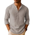 thumbnail image 4 of mihongmao Airport Outfits for Men 2026 Men's Solid Color Stand-Up Collar Button Long-Sleeved Top Casual Elastic Waist Drawstring Pocket Long Pants Set Gray 2X, 4 of 4