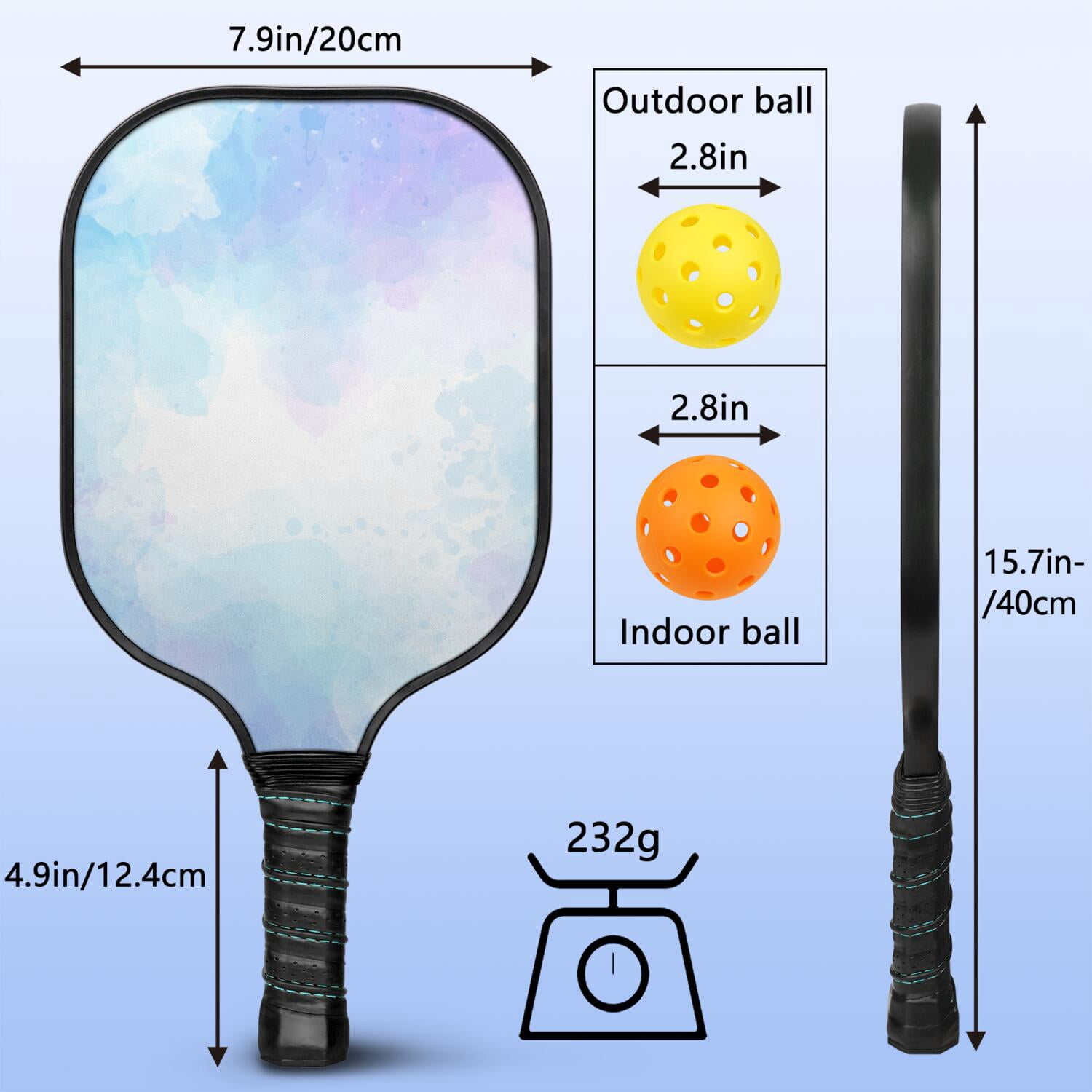 Pickleball Paddles Set Of 2, Fiberglass Surface, Fluid Smoke Aurora Art Style, 4 Balls & Bag