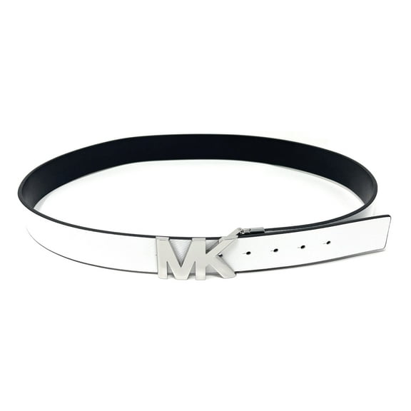 Michael Kors Saffiano Leather Reversible MK Plaque Buckle Belt, White/Black, X-Large