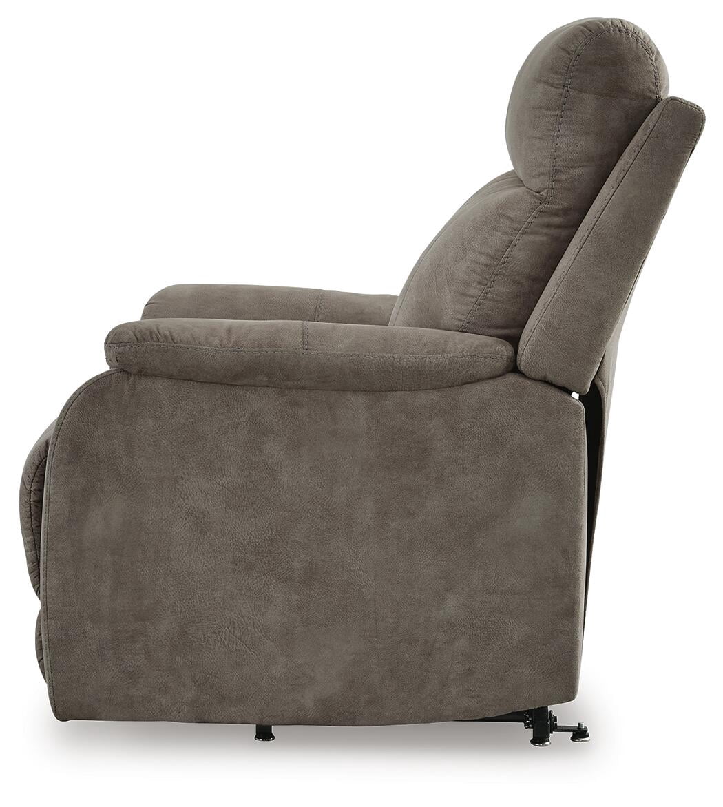 Signature Design by Ashley Crestmeade Power Lift Recliner Chair with Heat, Massage, USB Charging - Fossil Gray Faux Leather Electric Lift Chair