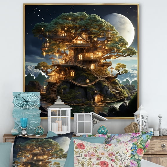 Designart "The Wishing Tree House Dreams in Nature IV" Vangogh Floater Framed Canvas Wall Art