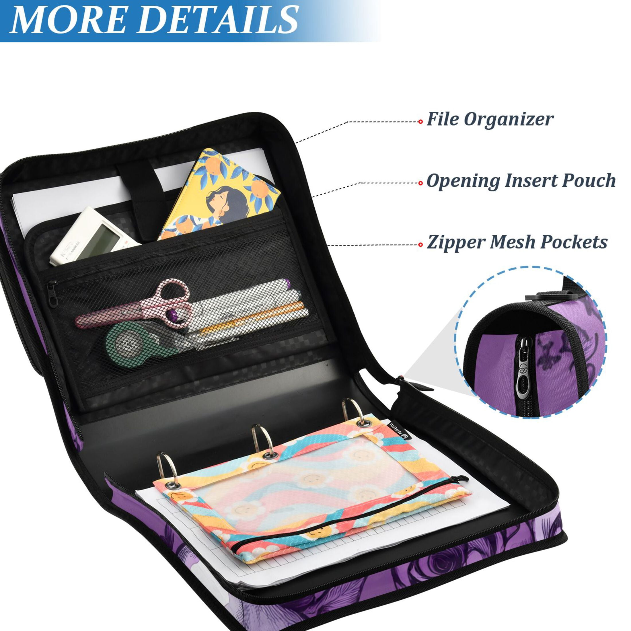 ALAZA Zipper Binder Retro Rose Skull 3 Ring Trapper Keeper File Folder Organizer Bag