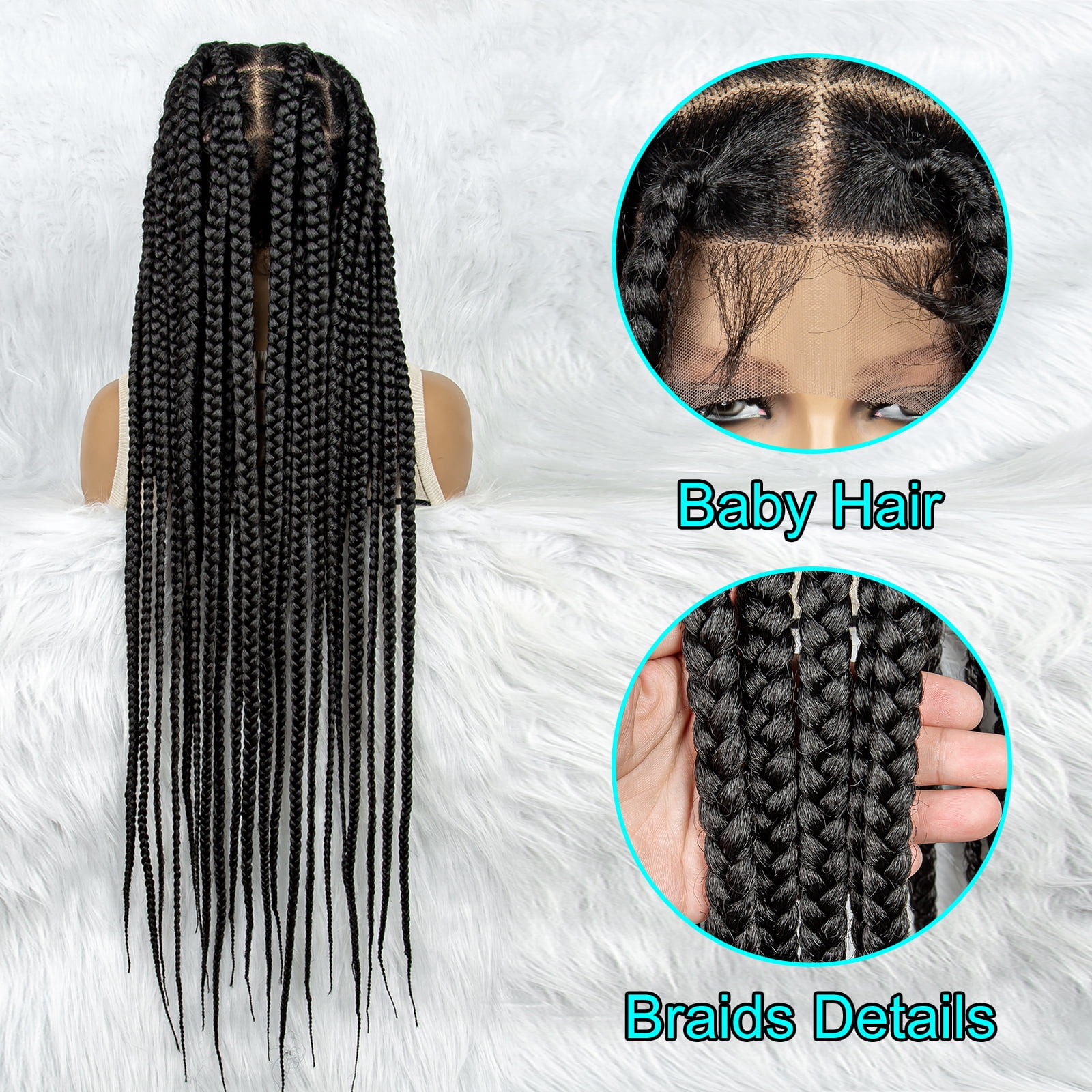 Full Lace Cornrow Braids Synthetic Lace Front Wig 36 Inches Big Square Knotless Box Braids Wig with Baby Hair Braided Wigs for Black Women