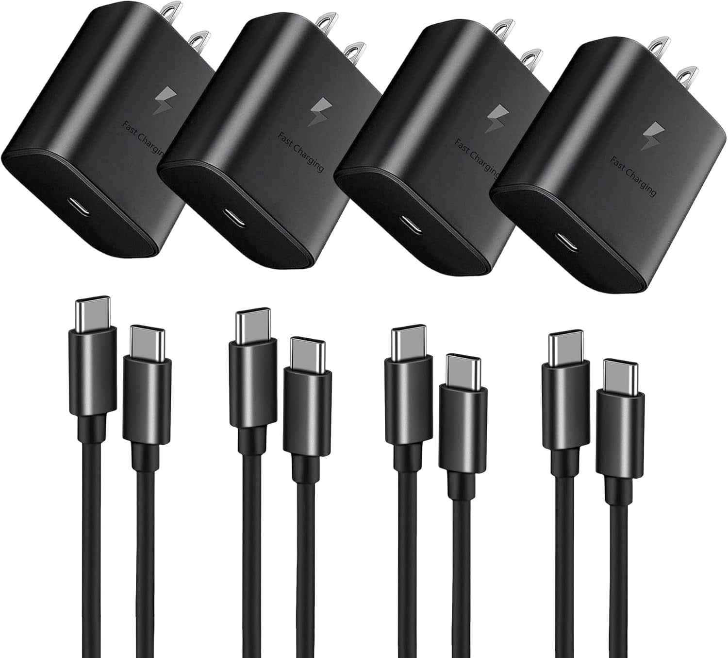 MHSIOAP-45W Fast Charger, USB C Port Adapter, Wall-Mounted Cube Charging Block.Type-c Mobile Phone Charger with C to C Cable is Suitable for Samsung S25/S24/S23/S22/S21, Galaxy, and More. (Black, 4-p
