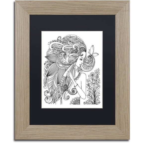 Trademark Fine Art "Flower Girls 24" Canvas Art by KCDoodleArt Black Matte, Birch Frame