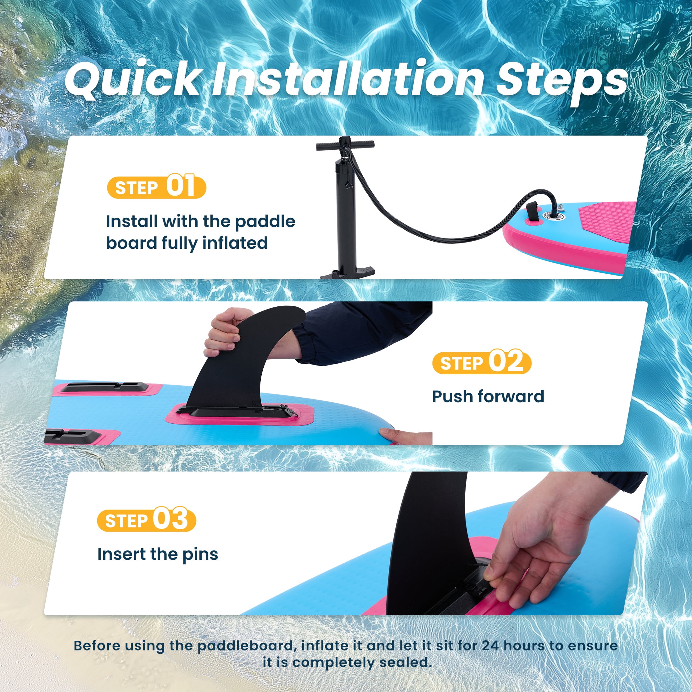 EDX 10.6 ft Inflatable Stand Up Paddle Board, 33" Wide SUP with Paddle, Pump, Fins, Leash & Carry Bag, Non-Slip Stable Board for Adults & Beginners, Pink Blue