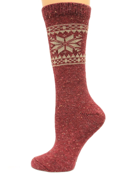 Snowflake Crew Heavyweight Socks, 1 Pair, Red, Medium, Shoe Size W 6-9