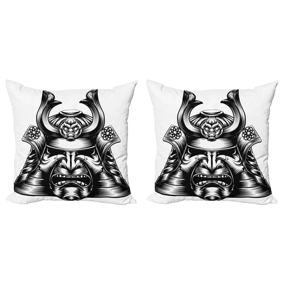 Ambesonne Japanese Throw Pillow Cover 2 Pack, Samurai Martial, 16", Black White