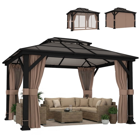 Outsunny 10' x 12' Hardtop Gazebo Canopy with Double Polycarbonate Roof