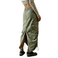 thumbnail image 4 of hirigin Women Cargo Skirt Summer Casual Elastic Drawstring Ruched Long Skirt with Pockets for Beaches Club Streetwear, 4 of 5
