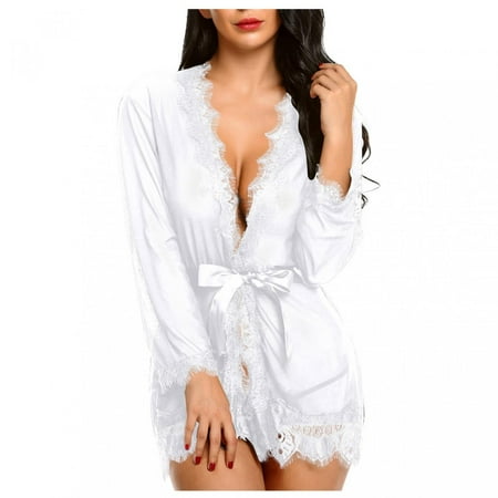 

Sexy Lace Robe Kimono Mesh Nightgown Babydoll Lingerie Set