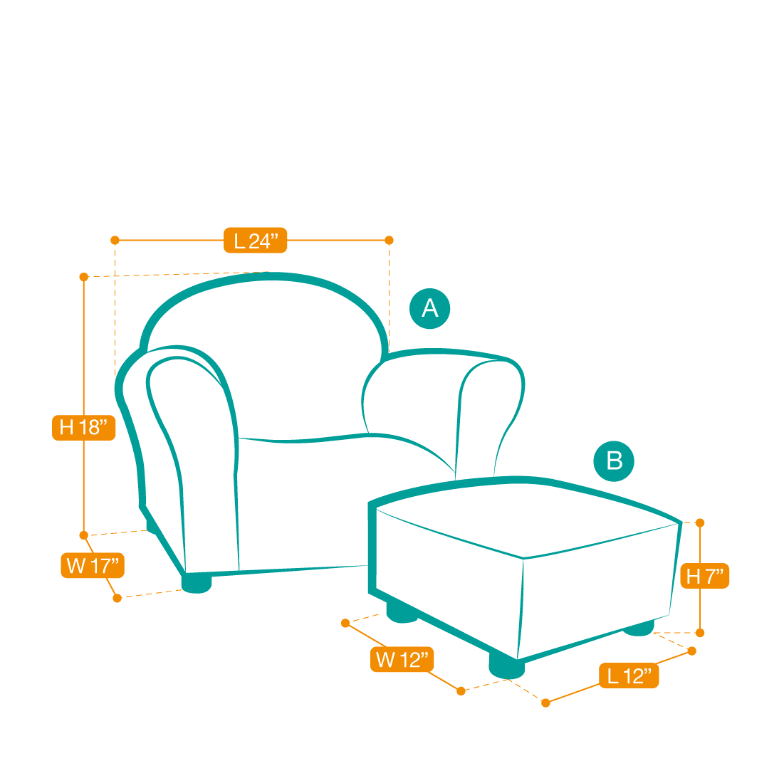 Roundy Childrens Chair Microsuede Grey with ottoman