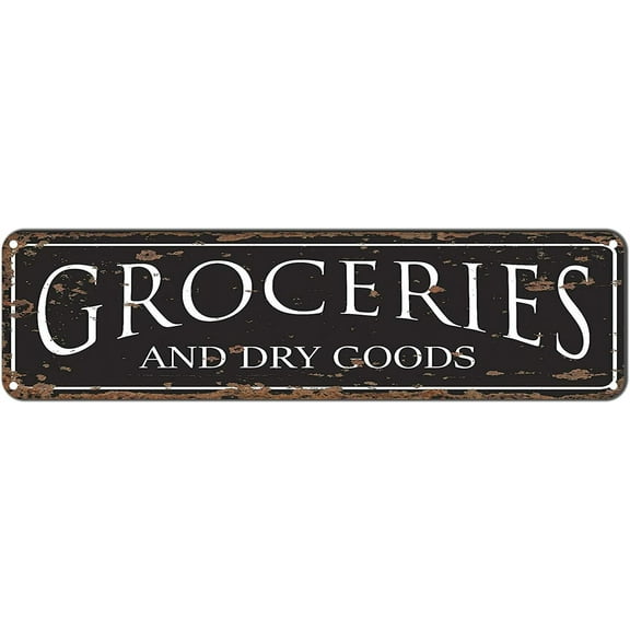 Retro Tin Sign Groceries & Dry Goods Wall Decor Bar Restaurant 4x16 Inch
