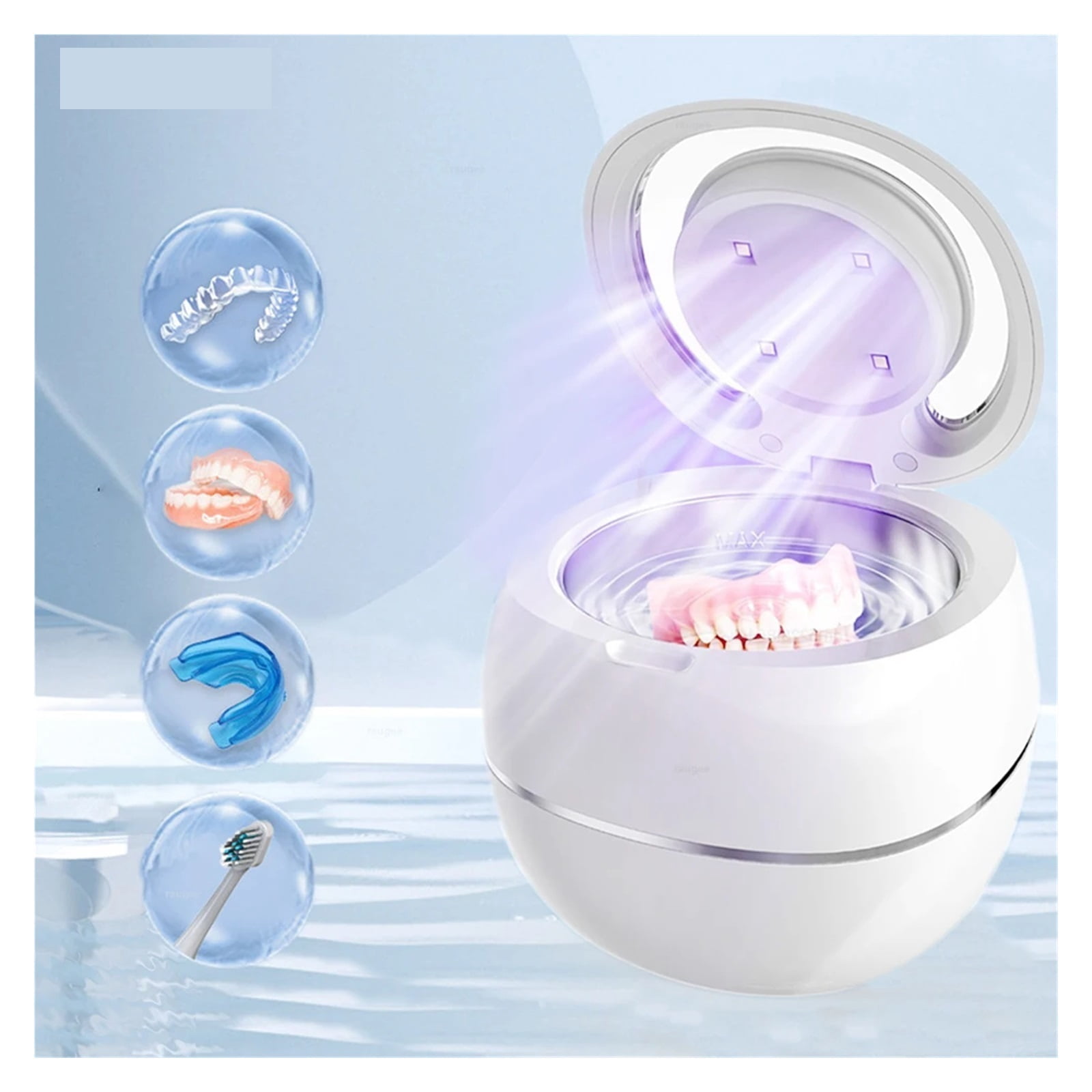 Ultrasonic Cleaner For Retainers Dentures Jewelry Cleaning Machine Mini Portable UV Ultrasonic False Teeth Retainer Cleaner