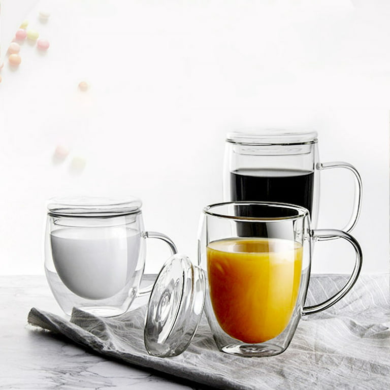 400ml Clear Glass Coffee Mug Hot Drink Insulated Latte Tea Cup With Lid &  Straw