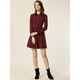 thumbnail image 4 of Disfraz de navidad Vestido corto acampanado de manga larga con media tapeta en contraste y cuello Peter Pan vintage para mujer Vino rojo XL, 4 of 6