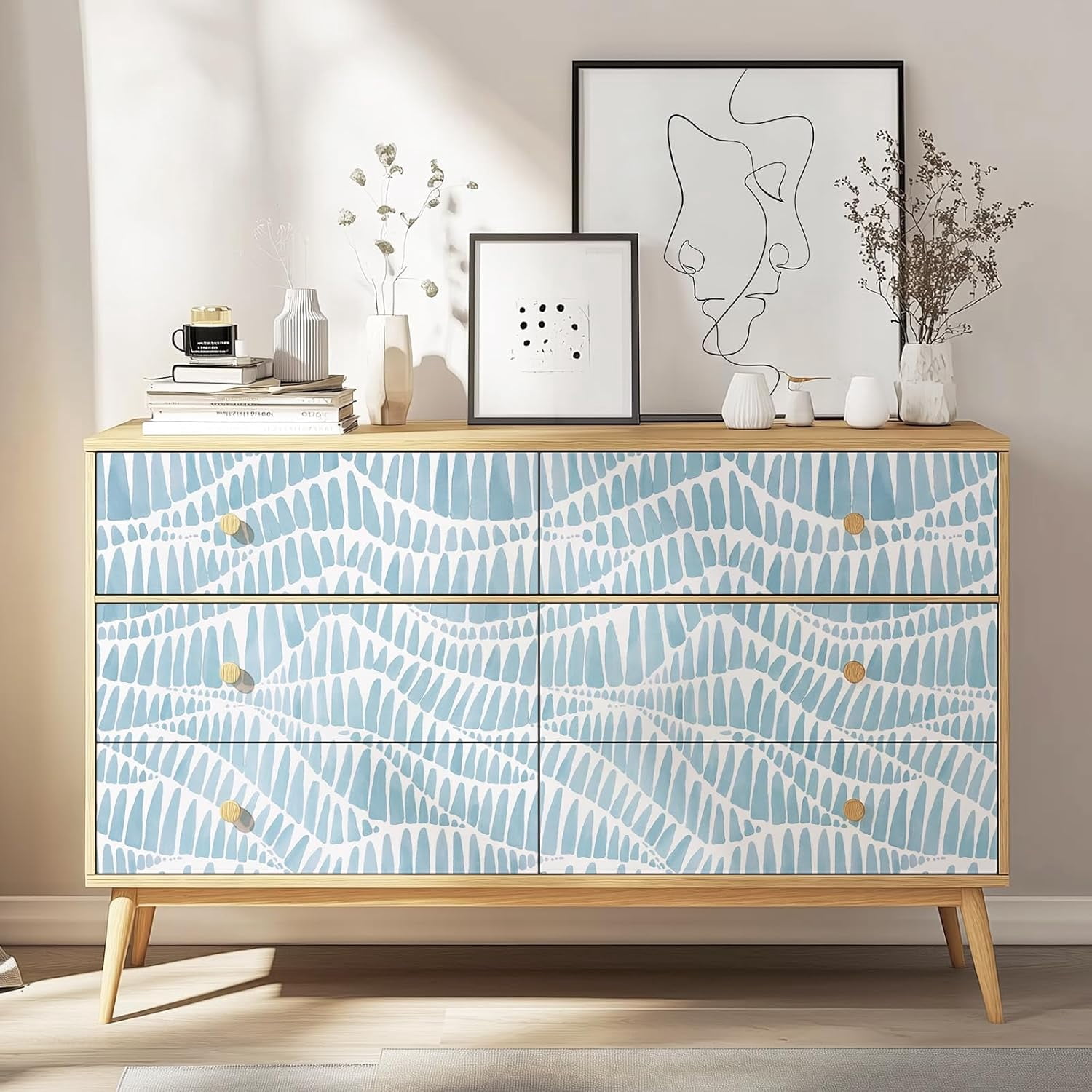 DAZLUT Modern Peel and Stick Wallpaper Self Adhesive Wallpaper Boho Contact Paper Blue Geometric Wallpaper Removable Decorative Wallpaper for Bedroom Bathroom Cabinets Decor Vinyl,17.3" x 394"