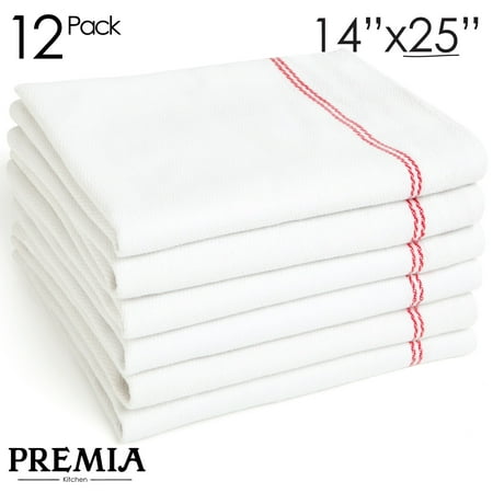 

Premia Dish Towels 100% Cotton Herringbone Red Stripe 12 Pack