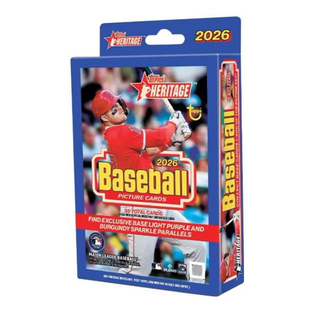 Cajas colgantes de tarjetas de béisbol Topps Heritage 2026, 35 tarjetas