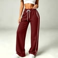 thumbnail image 5 of Inleife Women's Retro Sporty Sweatpants with Side Stripes Drawstring High Waist Wide Leg Trousers, Casual Track Pants with Pockets, 5 of 6