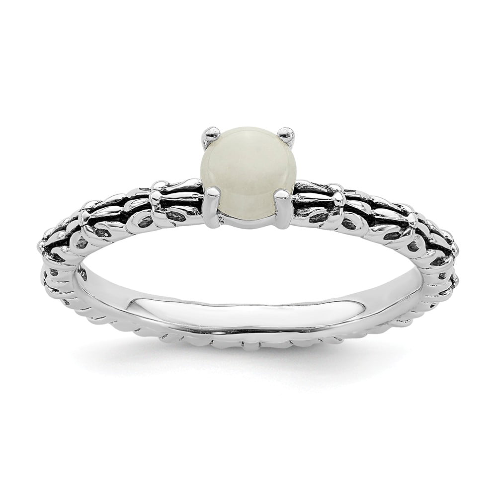 .925 Sterling Silver White Agate Ring 
