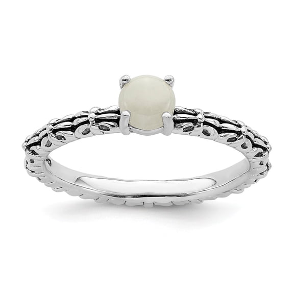 925 Sterling Silver Stackable Expressions Antiqued White Agate Ring Size: 5; for Adults and Teens; for Women and Men