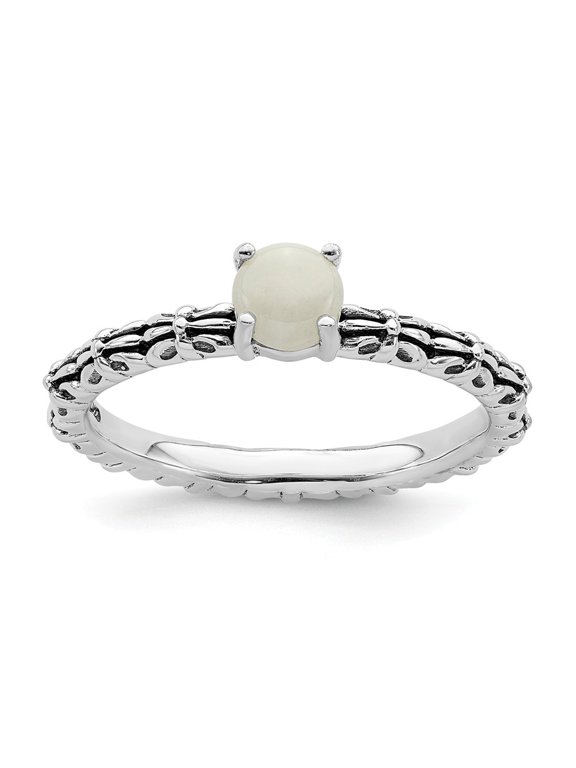 925 Sterling Silver Stackable Expressions Antiqued White Agate Ring Size: 6; for Adults and Teens; for Women and Men