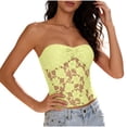 thumbnail image 2 of qolati Women Mesh Strapless Corset Top Y2k Floral Lace Tube Top Fashion See Through Going Out Bandeau Bustier Bralettes,Yellow,M, 2 of 9