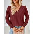 thumbnail image 3 of SHIBEVER Women Blouses Plus Size Casual Long Sleeve Tshirts V Neck Loose Tops Trendy Winered Soild Color Tunic Blouses for Women Clothing Size XXL, 3 of 5