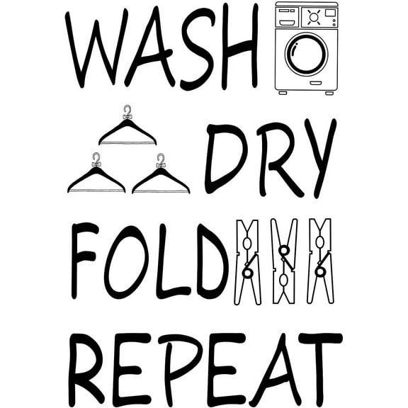 Laundry PVC Wall Stickers Wash Dry Fold Vinyl Wall Decal Washing Machine Pattern Wall Mural Removeable DIY Wall Decor