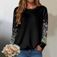 thumbnail image 2 of larppty Womens Fashion Floral Printed Crewneck Long Sleeve Casual Sweatshirt Pullover Tops (Black, S), 2 of 9
