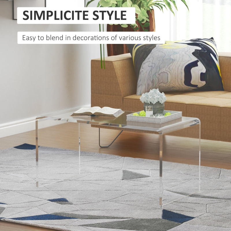 Alvantor Acrylic Coffee Table, Waterfall Design, No Assembly Needed 32"x16"x16" Clear