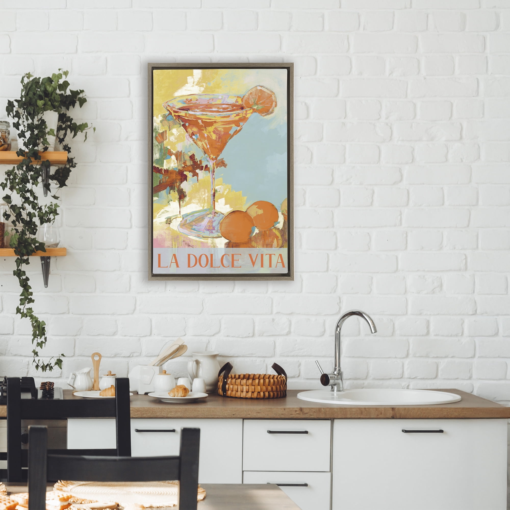 Stupell Industries La Dolce Vita Citrus Cocktail Brown Framed Floater Canvas Wall Art, design by Jane Slivka