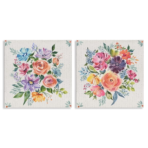 Stupell Industries Vintage Floral Motif 2 Piece Canvas Wall Art Set design by Jenny Faw, 17 x 17