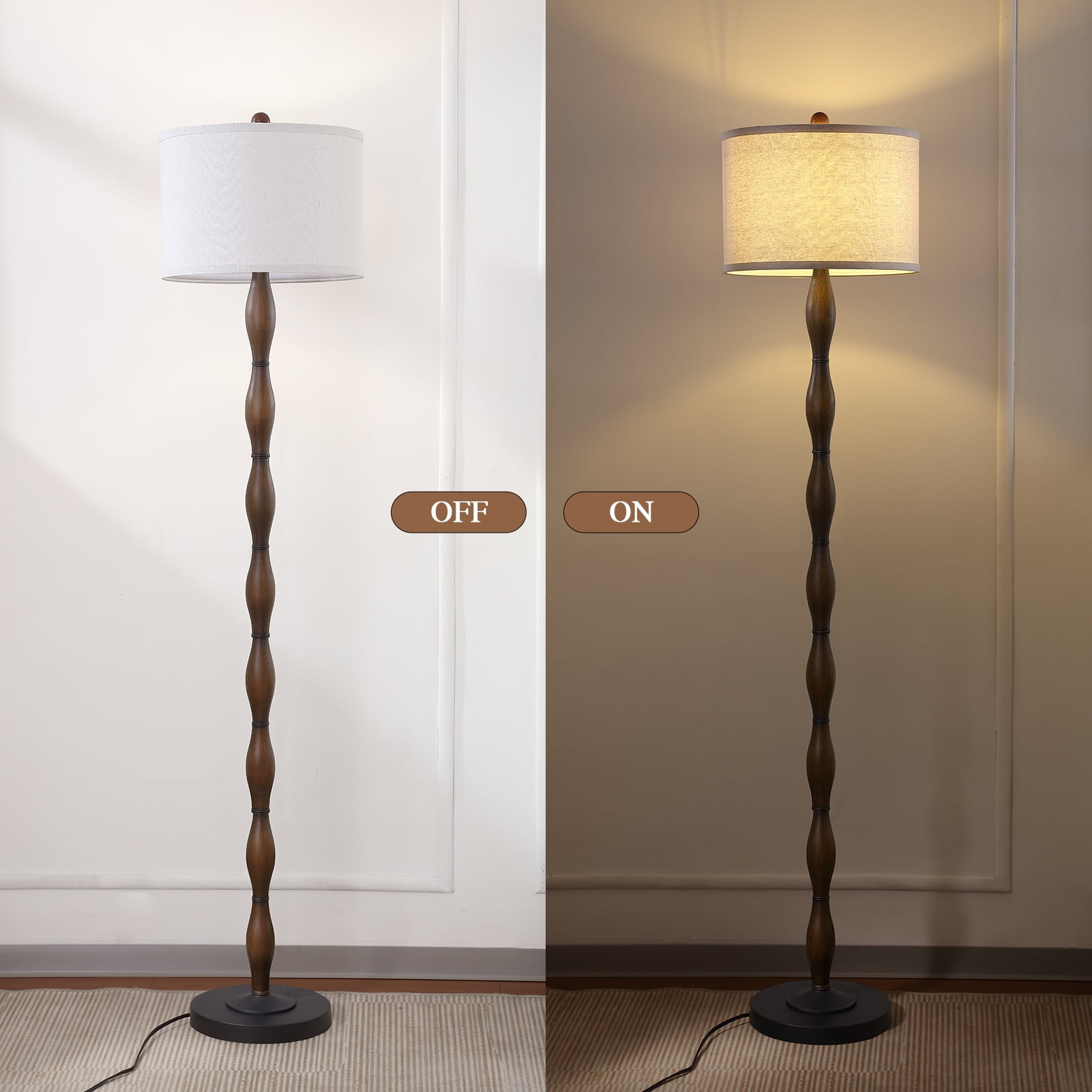 JUJUYUYOP 62" Rustic Living Room Floor Lamp with Rotary Switch Vintage Farmhouse Style Perfect for Living Rooms, Corners, Bedrooms, Offices (Bulb Included)