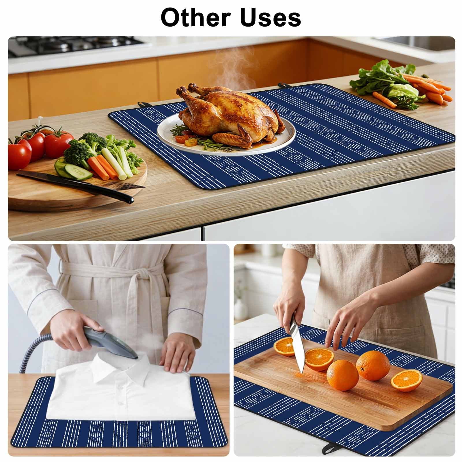Navy Blue Striped Stove Top Cover for Electric Stove, Heat-proof & Non Slip Glass Top Stove Cover Protector, Modern Abstract Art Geometric Stripes Kitchen Flat Cooktop Rubber Mat 28.5x20.5 Inches
