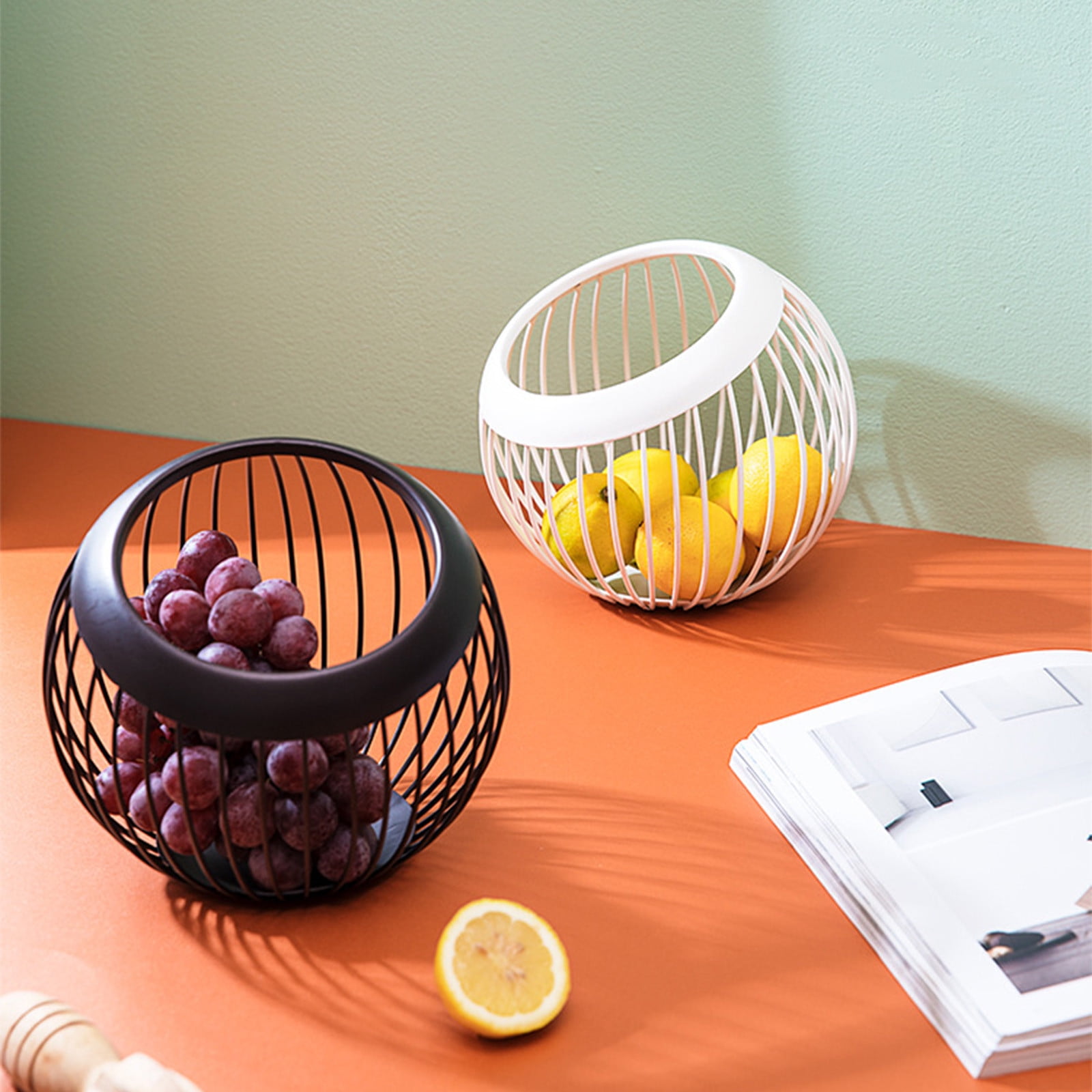 Corbeille à Fruits Métal Avec Couvercle Noir + Blanc - Panier Double Niveau Design Moderne Pour Cuisine